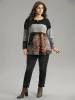 Boho Print Colorblock Contrast Crew Neck T-shirt sold by Bloomchic