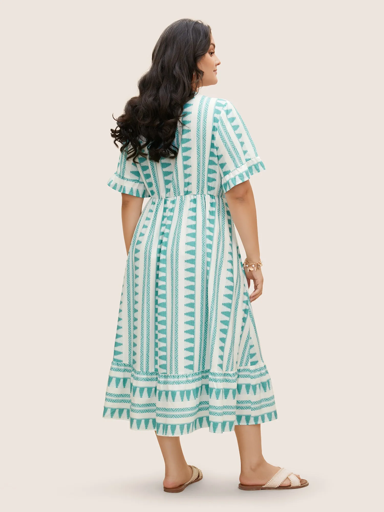 Bandana Striped Overlap Collar Flutter Hem Dress sold by Bloomchic product image thumbnail 3