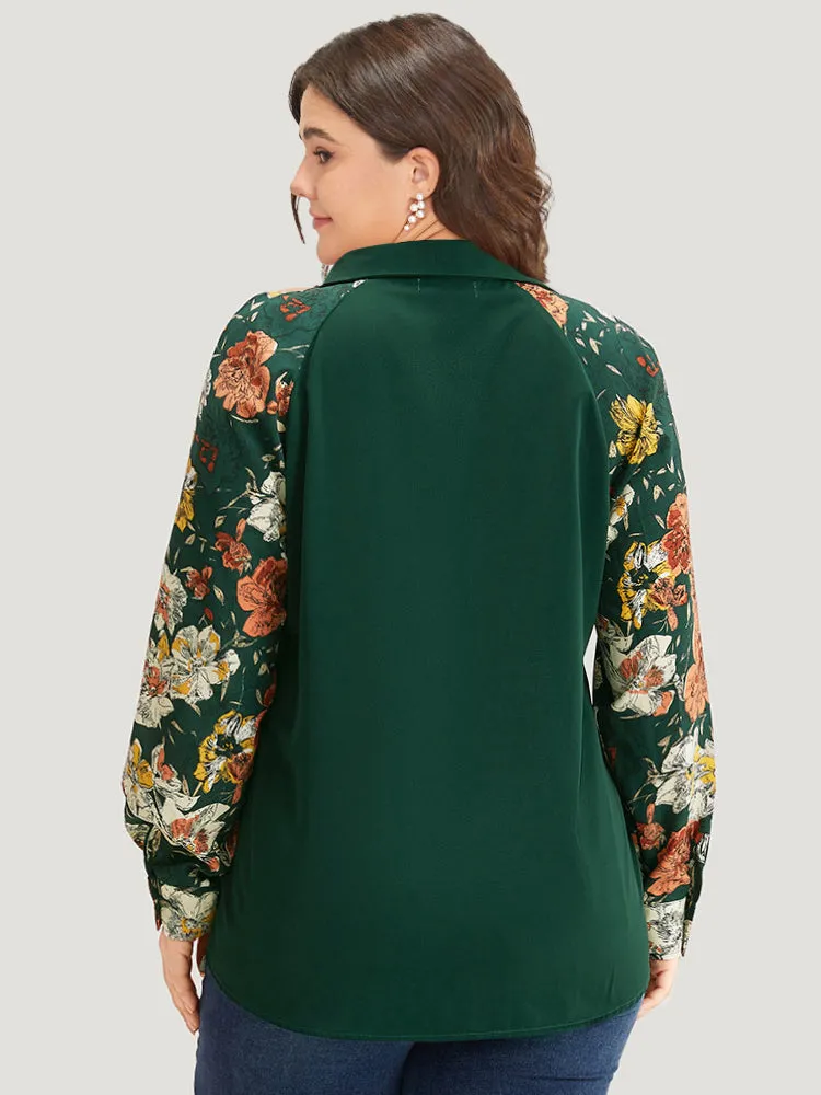 Floral Print Patchwork Shirt Collar Blouse sold by Bloomchic product image thumbnail 5