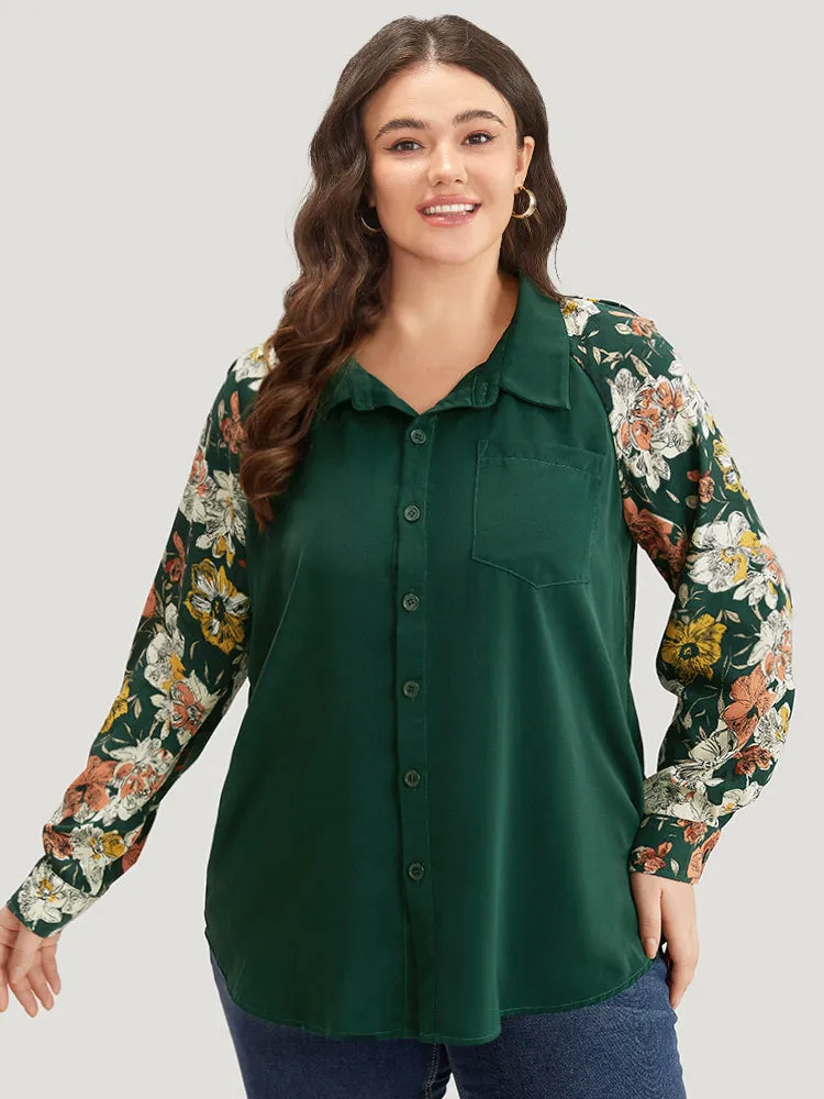 Floral Print Patchwork Shirt Collar Blouse sold by Bloomchic product image thumbnail 2