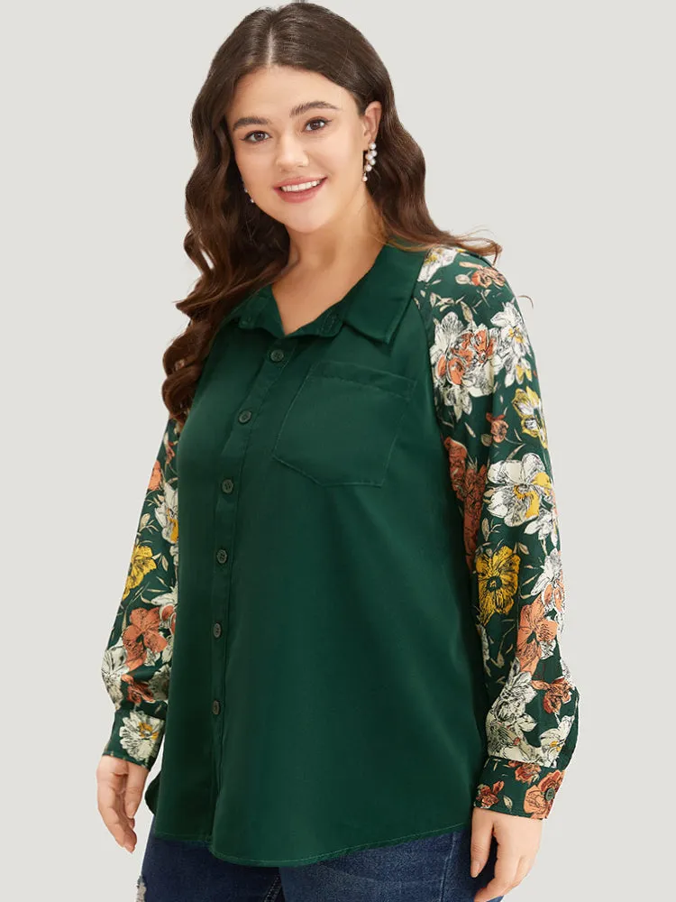 Floral Print Patchwork Shirt Collar Blouse sold by Bloomchic product image thumbnail 4