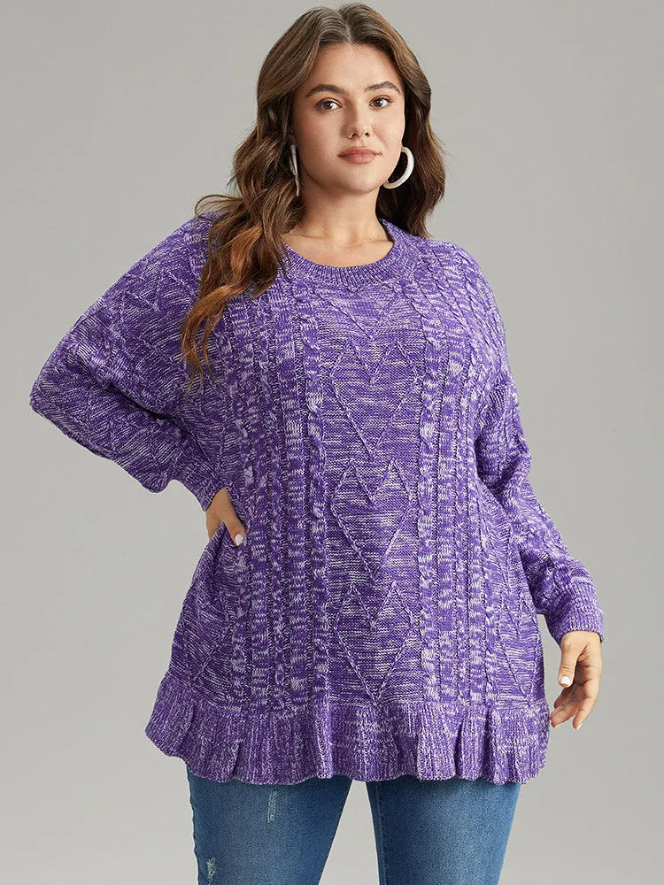 Heather Flutter Hem Cable Knit Pullover sold by Bloomchic