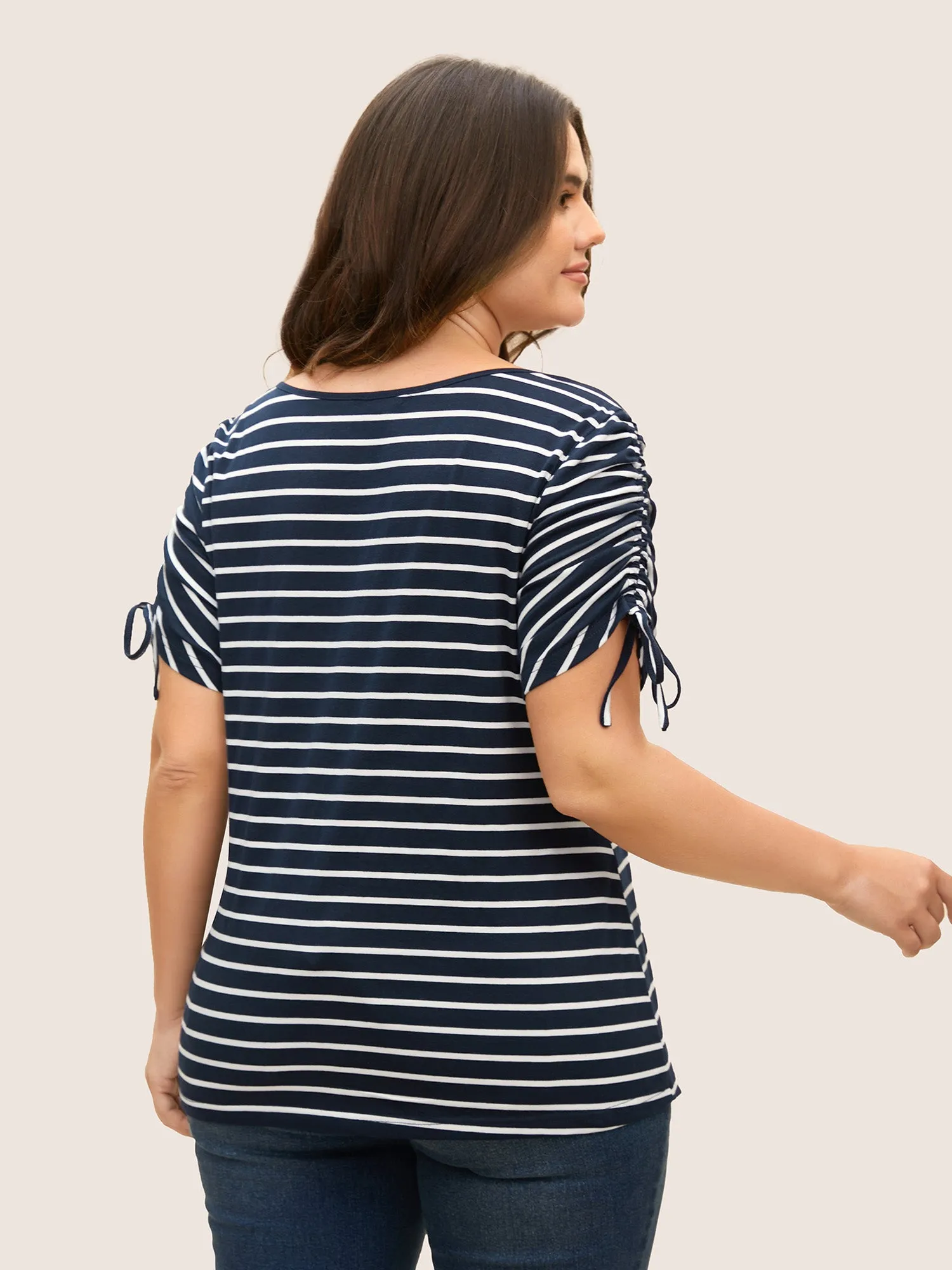 Round Neck Striped Drawstring T-shirt sold by Bloomchic product image thumbnail 3