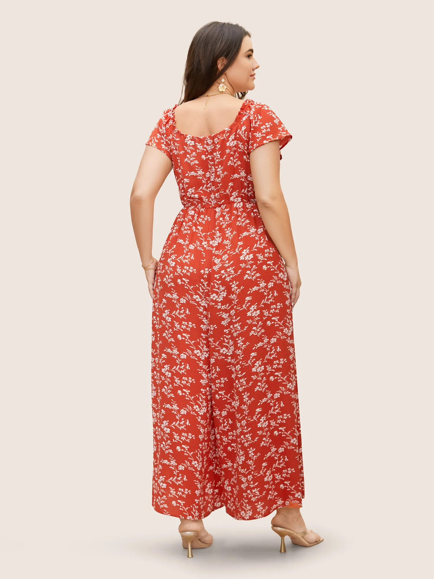 Crew Neck Ditsy Floral Tie Knot Jumpsuit sold by Bloomchic product image thumbnail 4