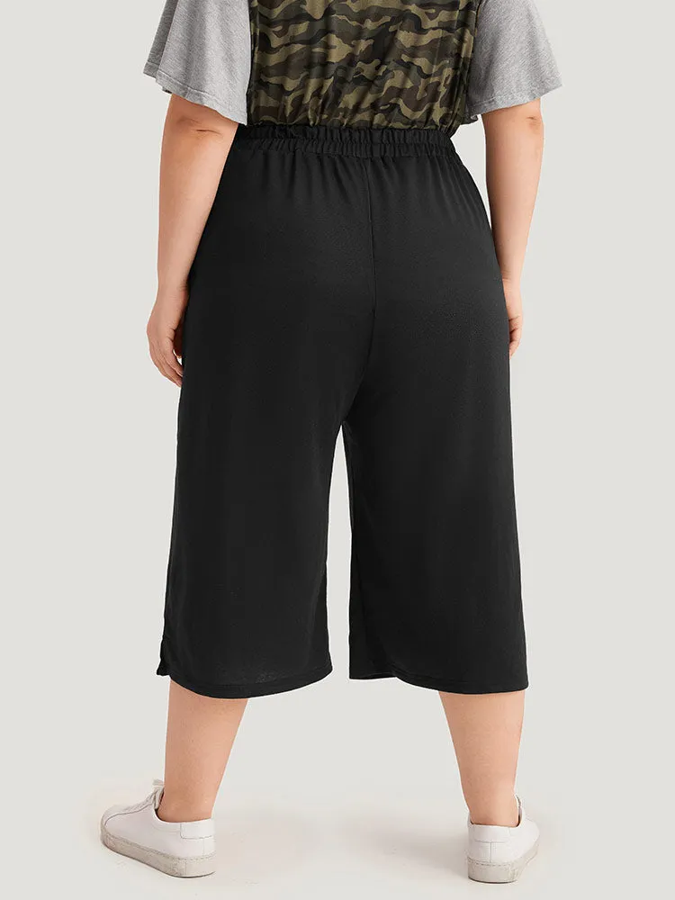 Plain Pocket Elastic Waist Split Hem Cropped Pants sold by Bloomchic product image thumbnail 5