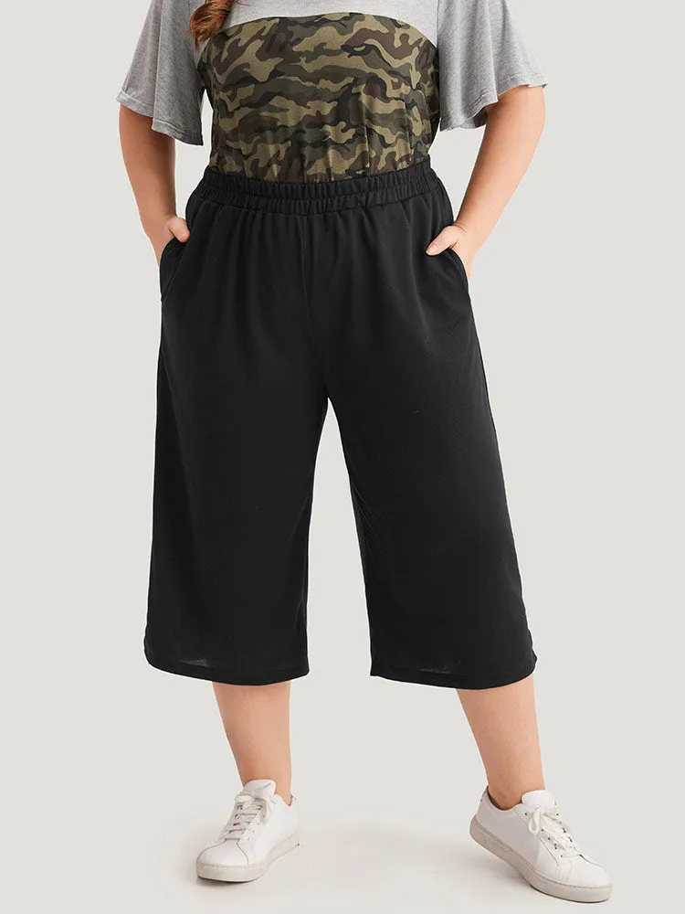 Plain Pocket Elastic Waist Split Hem Cropped Pants sold by Bloomchic product image thumbnail 3
