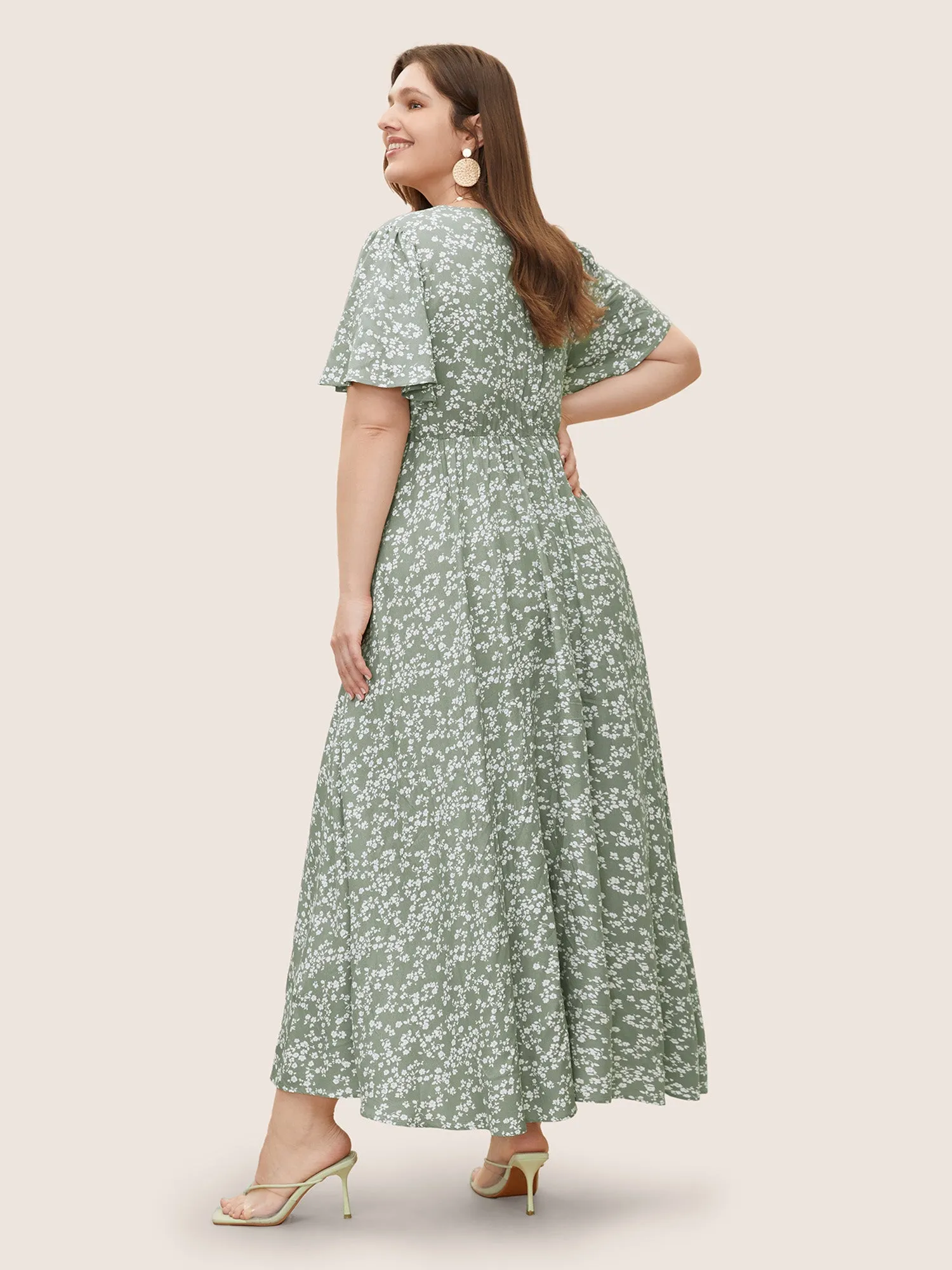 Bloom Dress - Flutter Sleeve Ditsy Floral Pocket Split Maxi Dress sold by Bloomchic product image thumbnail 3