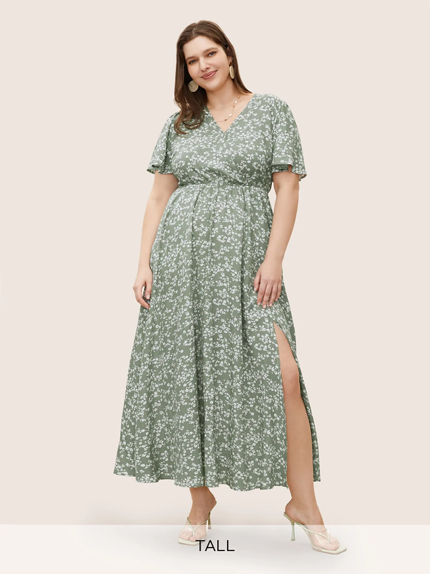 Bloom Dress - Flutter Sleeve Ditsy Floral Pocket Split Maxi Dress sold by Bloomchic
