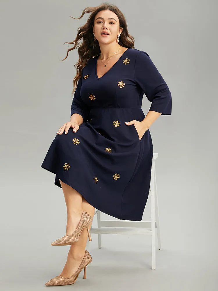 Snowflake Sequin Embroidered Pocket Dress sold by Bloomchic product image thumbnail 3