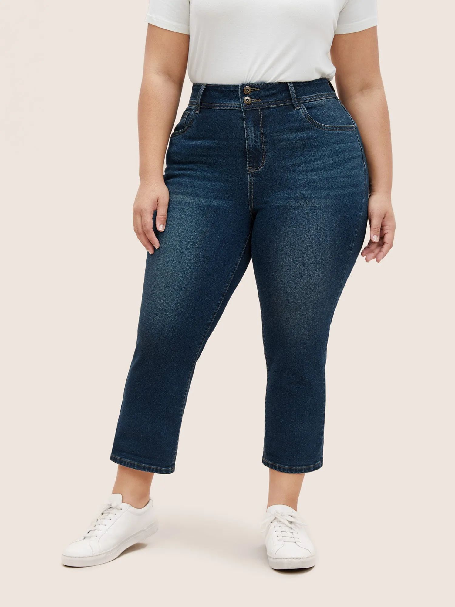 Skinny Roll Hem Cropped Button Up Jeans sold by Bloomchic product image thumbnail 3