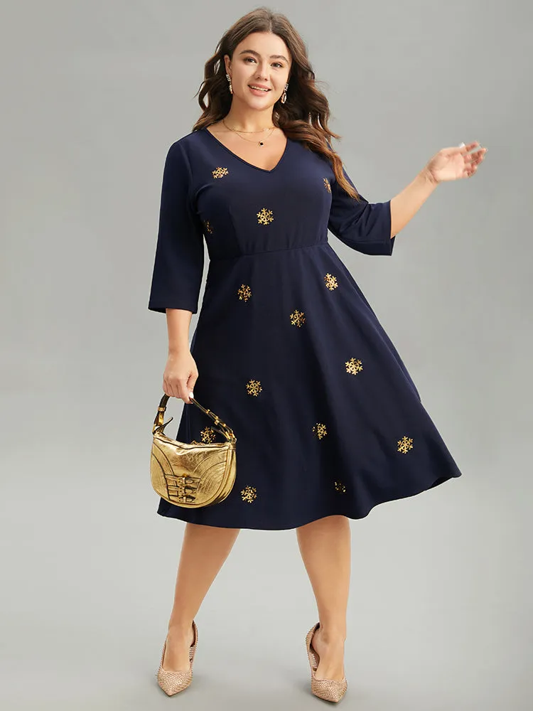Snowflake Sequin Embroidered Pocket Dress sold by Bloomchic
