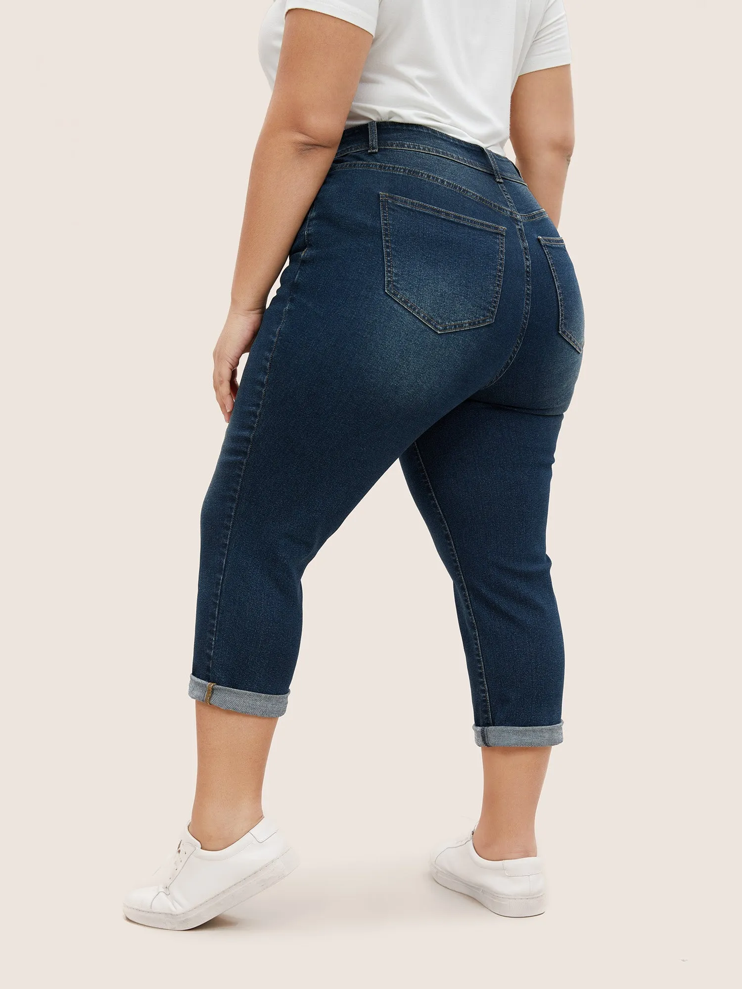 Skinny Roll Hem Cropped Button Up Jeans sold by Bloomchic product image thumbnail 4