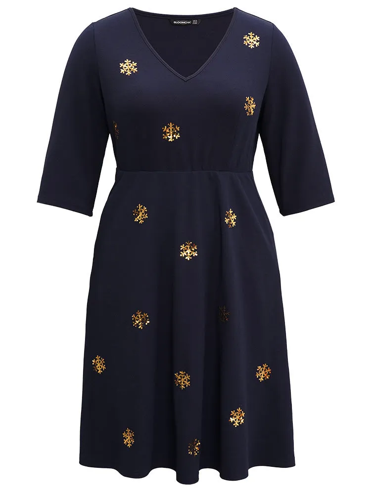 Snowflake Sequin Embroidered Pocket Dress sold by Bloomchic product image thumbnail 5