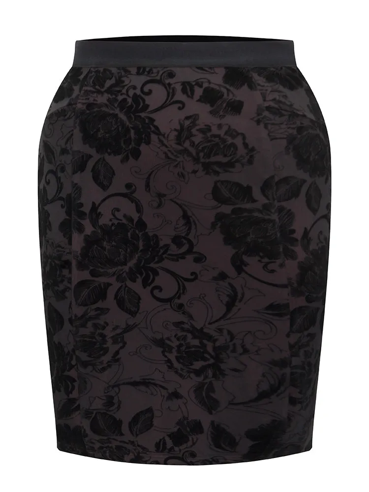 Flocking Silhouette Floral Print Bodycon Skirt sold by Bloomchic product image thumbnail 5