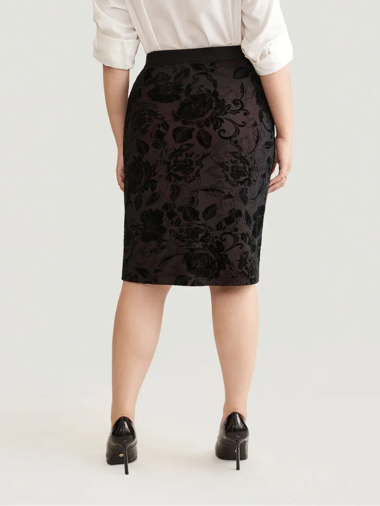Flocking Silhouette Floral Print Bodycon Skirt sold by Bloomchic product image thumbnail 2