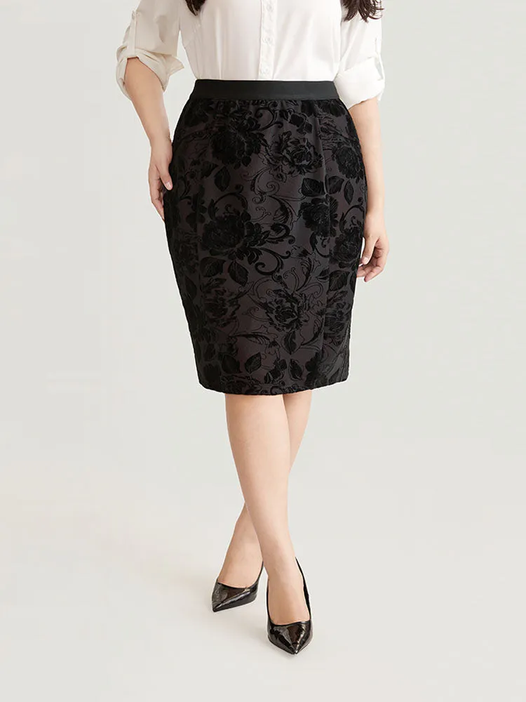 Flocking Silhouette Floral Print Bodycon Skirt sold by Bloomchic