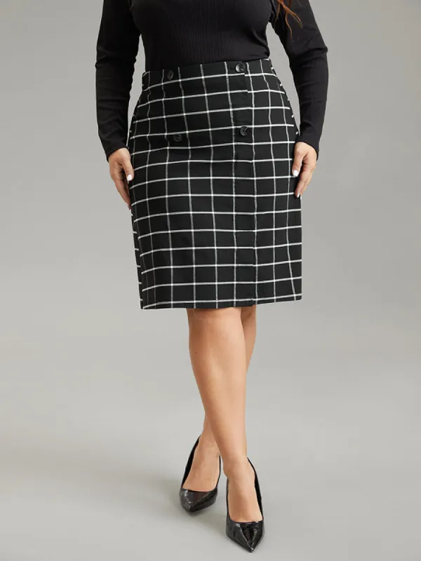Plaid Button Detail Elastic Waist Skirt sold by Bloomchic