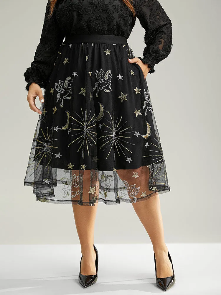 Moon & Star Mesh Embroidered Pocket Skirt sold by Bloomchic product image thumbnail 5