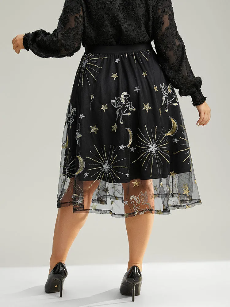 Moon & Star Mesh Embroidered Pocket Skirt sold by Bloomchic product image thumbnail 2
