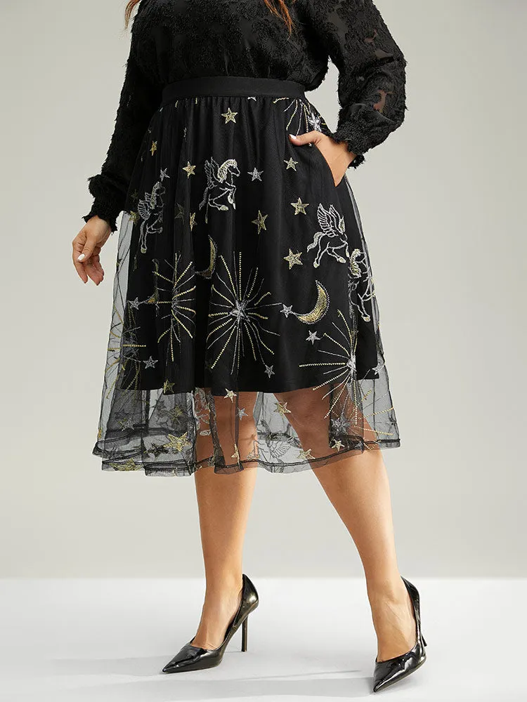 Moon & Star Mesh Embroidered Pocket Skirt sold by Bloomchic product image thumbnail 3