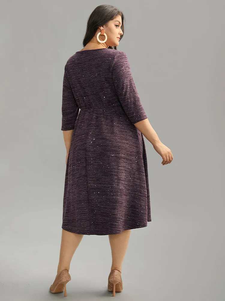 Glitter Keyhole Gathered Elastic Waist Dress sold by Bloomchic product image thumbnail 3