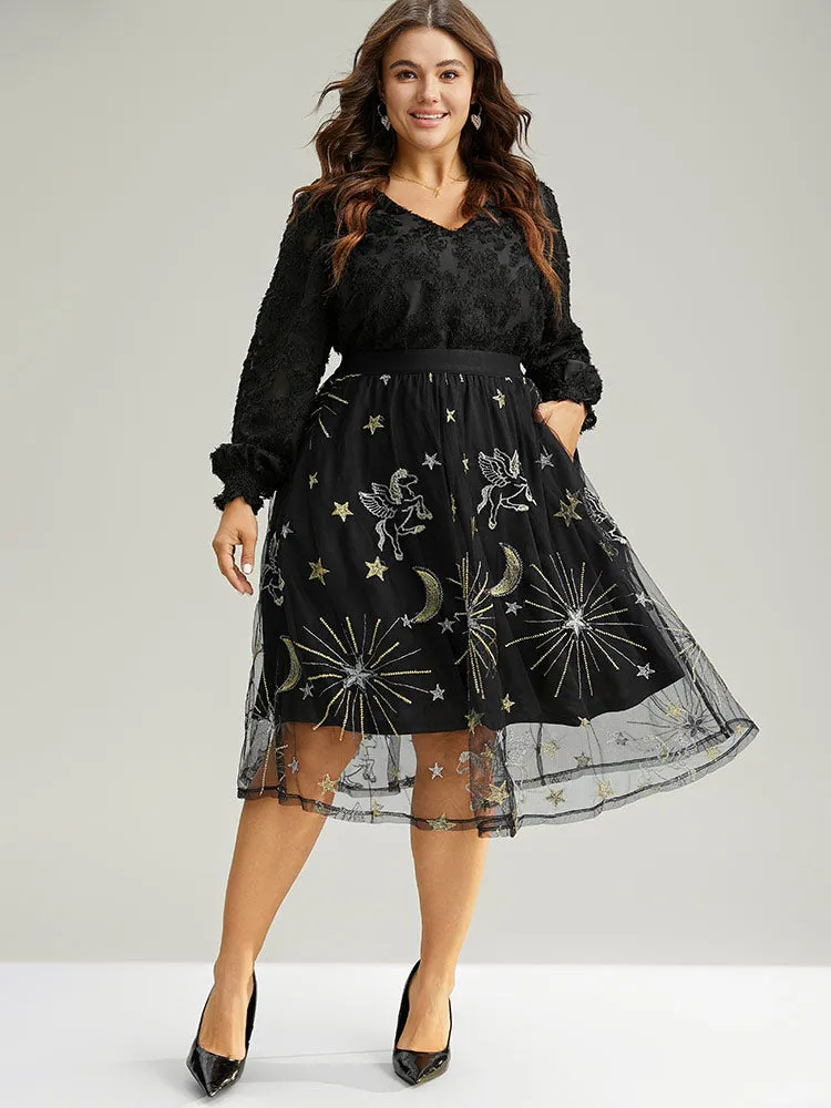 Moon & Star Mesh Embroidered Pocket Skirt sold by Bloomchic product image thumbnail 4