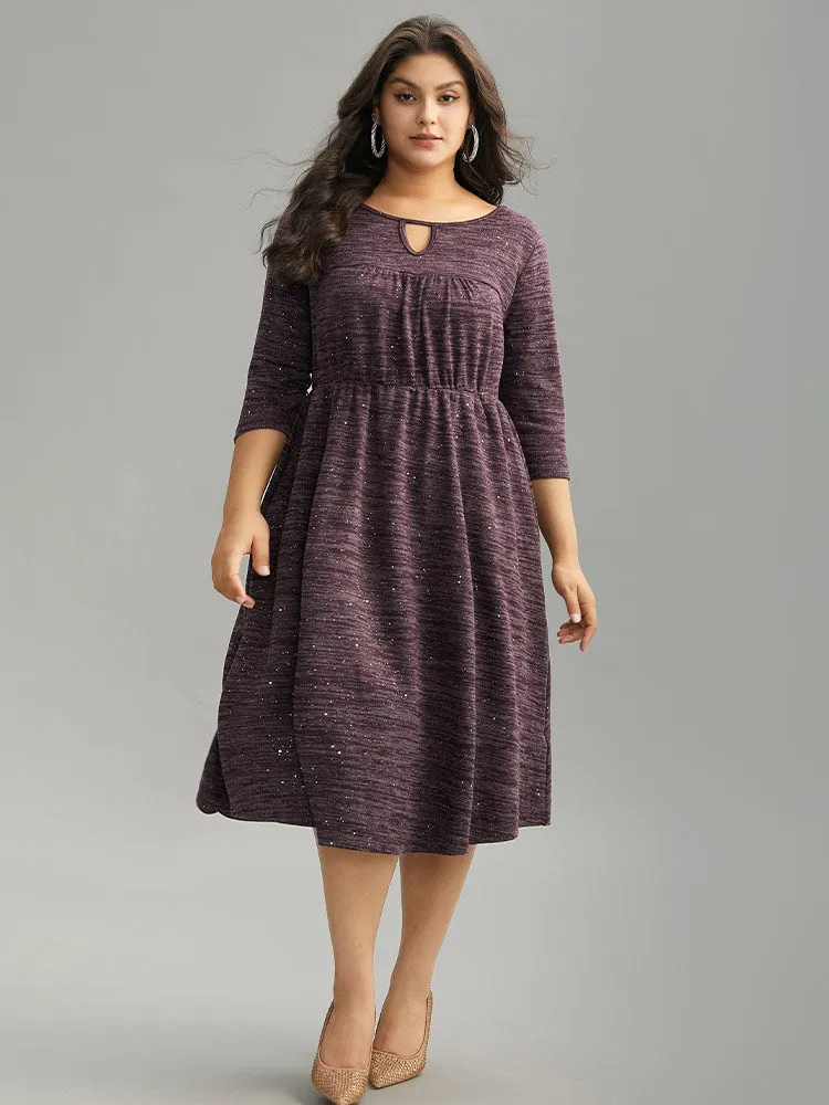 Glitter Keyhole Gathered Elastic Waist Dress sold by Bloomchic product image thumbnail 4