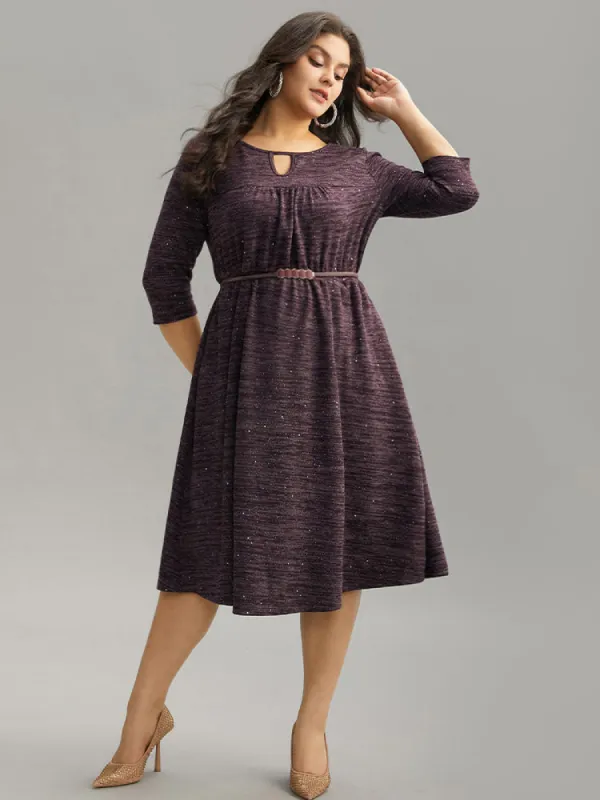 Glitter Keyhole Gathered Elastic Waist Dress sold by Bloomchic