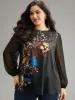Boho Print Patchwork Mesh Lantern Sleeve Blouse sold by Bloomchic