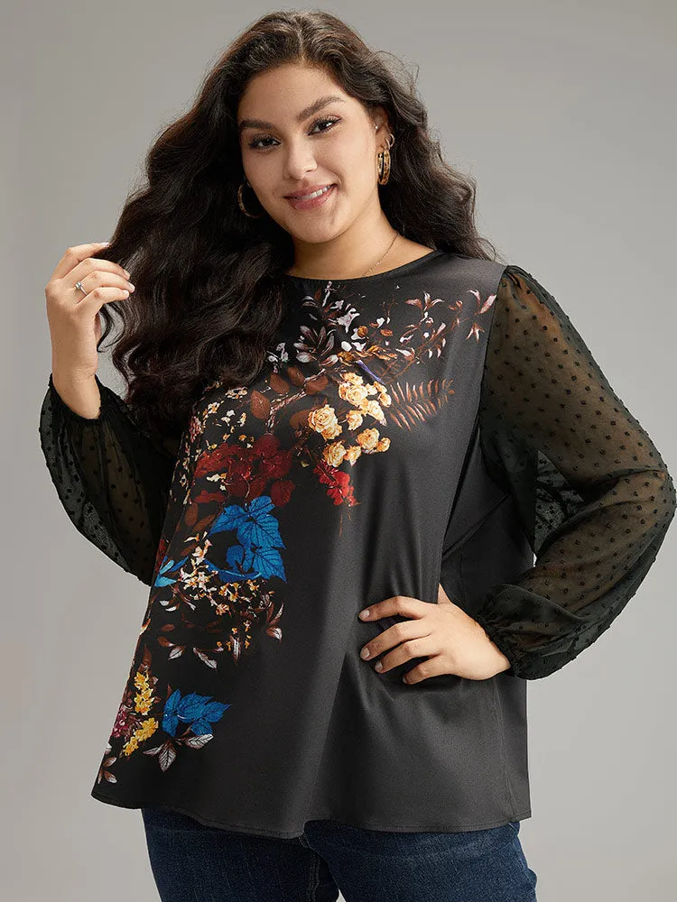 Boho Print Patchwork Mesh Lantern Sleeve Blouse sold by Bloomchic product image thumbnail 4