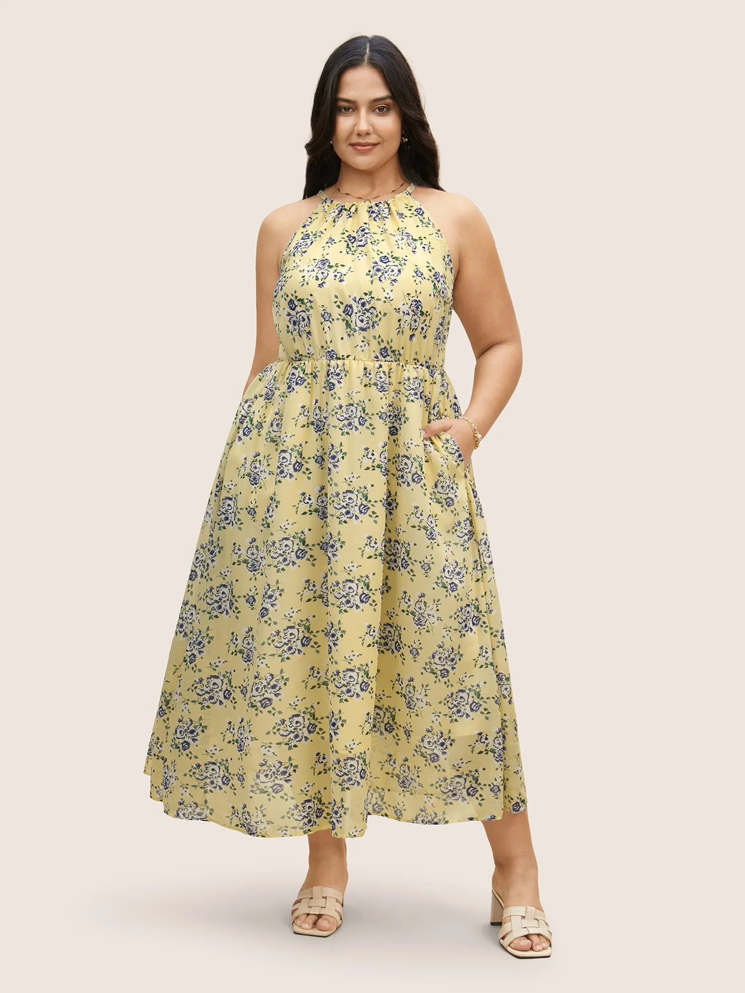 Halter Neck Floral Elastic Waist Dress sold by Bloomchic product image thumbnail 3