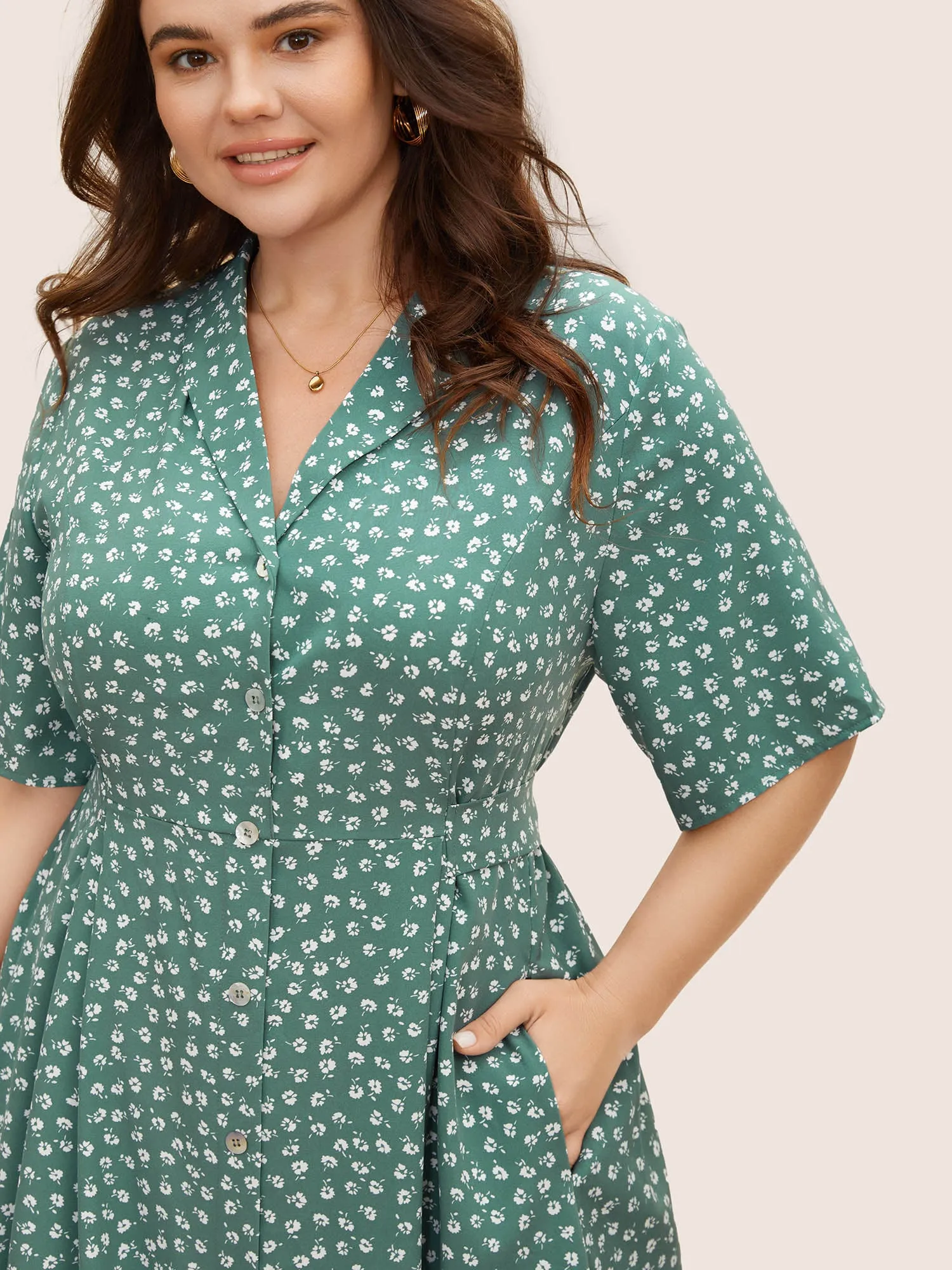 Lapel V-Neck Midi Dress sold by Bloomchic product image thumbnail 2