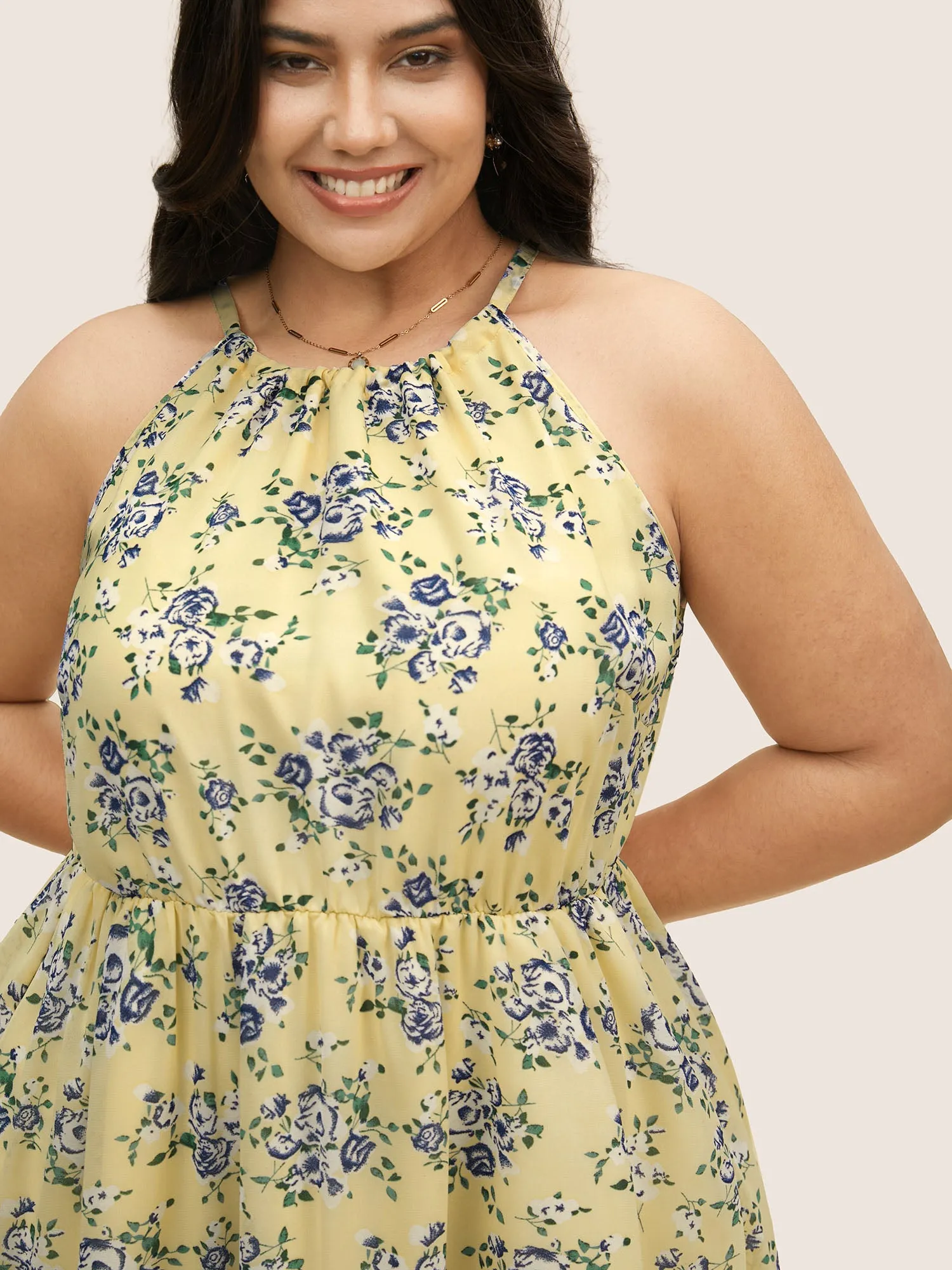 Halter Neck Floral Elastic Waist Dress sold by Bloomchic product image thumbnail 2