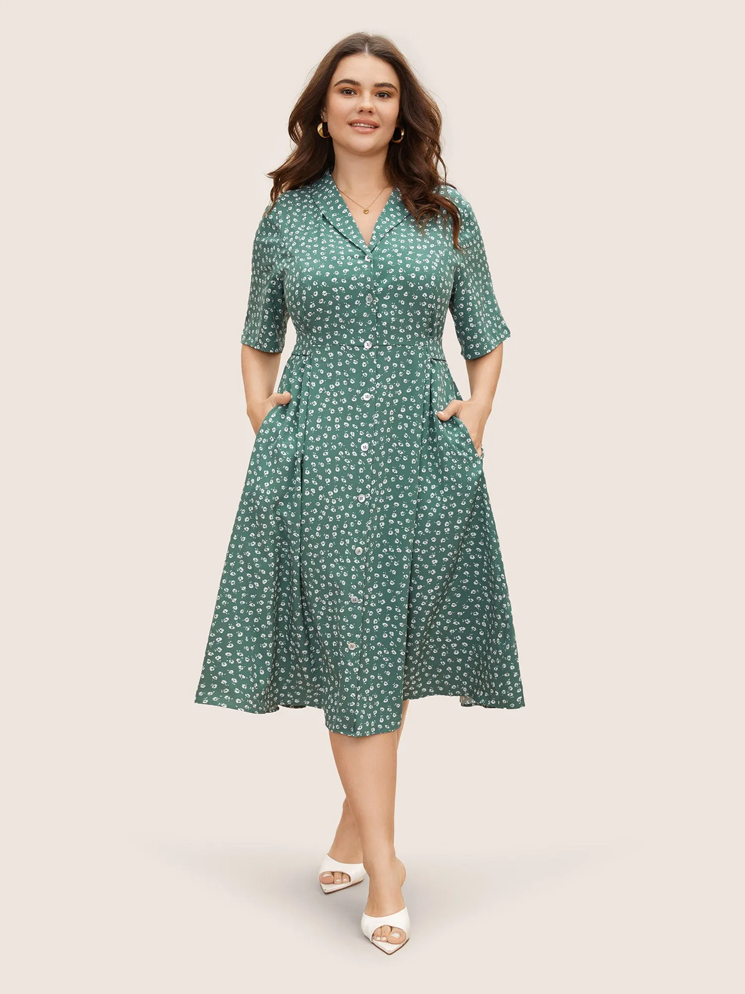 Lapel V-Neck Midi Dress sold by Bloomchic product image thumbnail 3