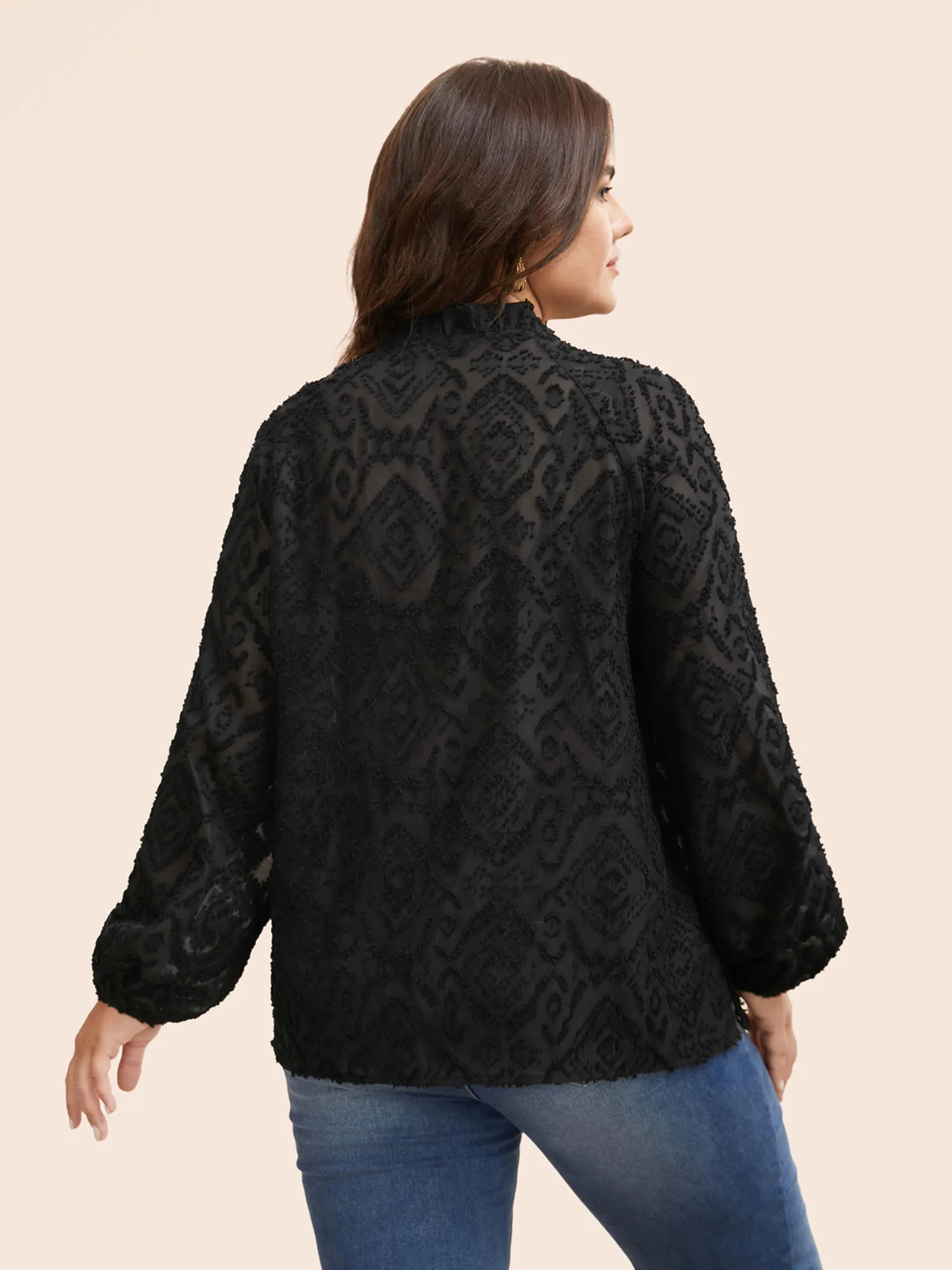 Solid Texture Tie Knot Ruffles Blouse sold by Bloomchic product image thumbnail 4