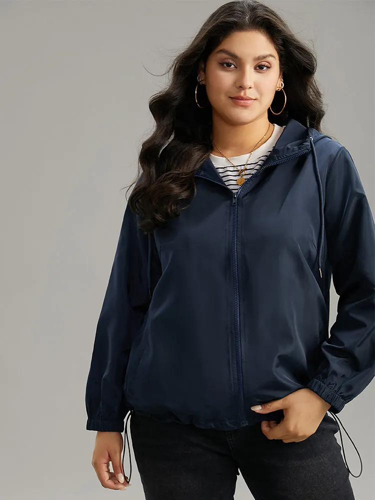 Solid Drawstring Zipper Hooded Jacket sold by Bloomchic product image thumbnail 3