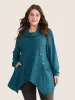 Cowl Neck Textured Button Detail Hanky Hem T-shirt sold by Bloomchic