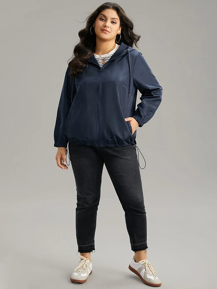 Solid Drawstring Zipper Hooded Jacket sold by Bloomchic product image thumbnail 4
