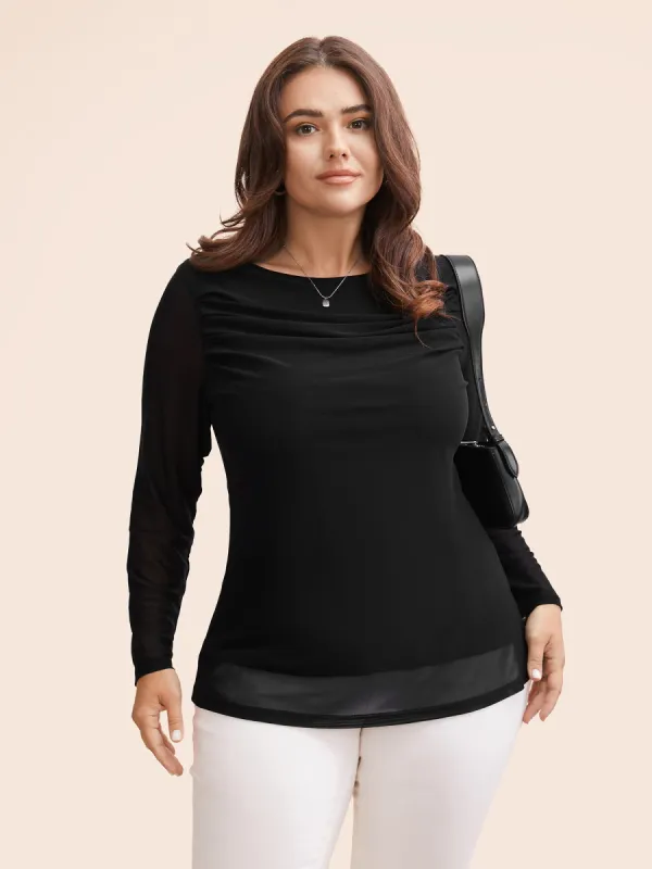 Pleated Slim-Fit Mesh T-shirt sold by Bloomchic
