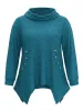 Cowl Neck Textured Button Detail Hanky Hem T-shirt sold by Bloomchic