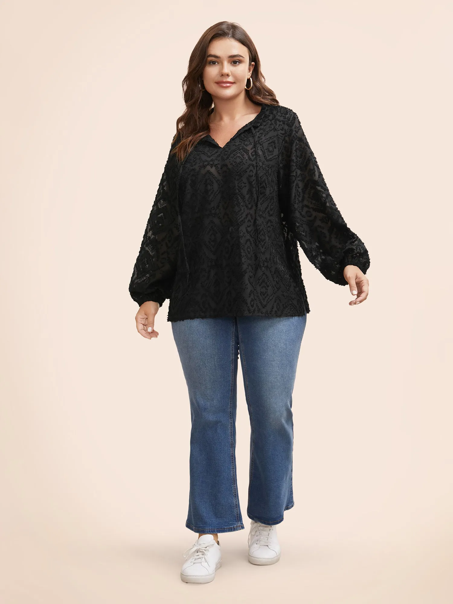 Solid Texture Tie Knot Ruffles Blouse sold by Bloomchic product image thumbnail 2