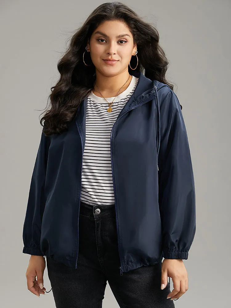 Solid Drawstring Zipper Hooded Jacket sold by Bloomchic product image thumbnail 5