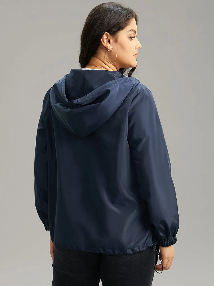 Solid Drawstring Zipper Hooded Jacket sold by Bloomchic product image thumbnail 2