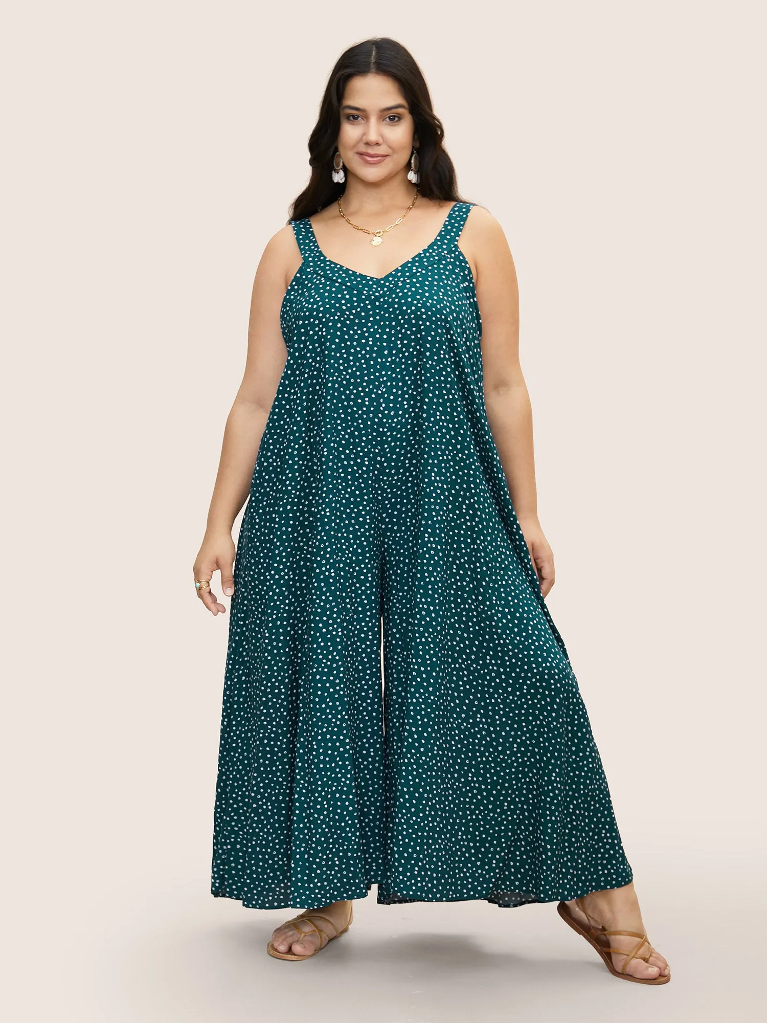 Polka Dot U Neck Wide Leg Jumpsuit sold by Bloomchic