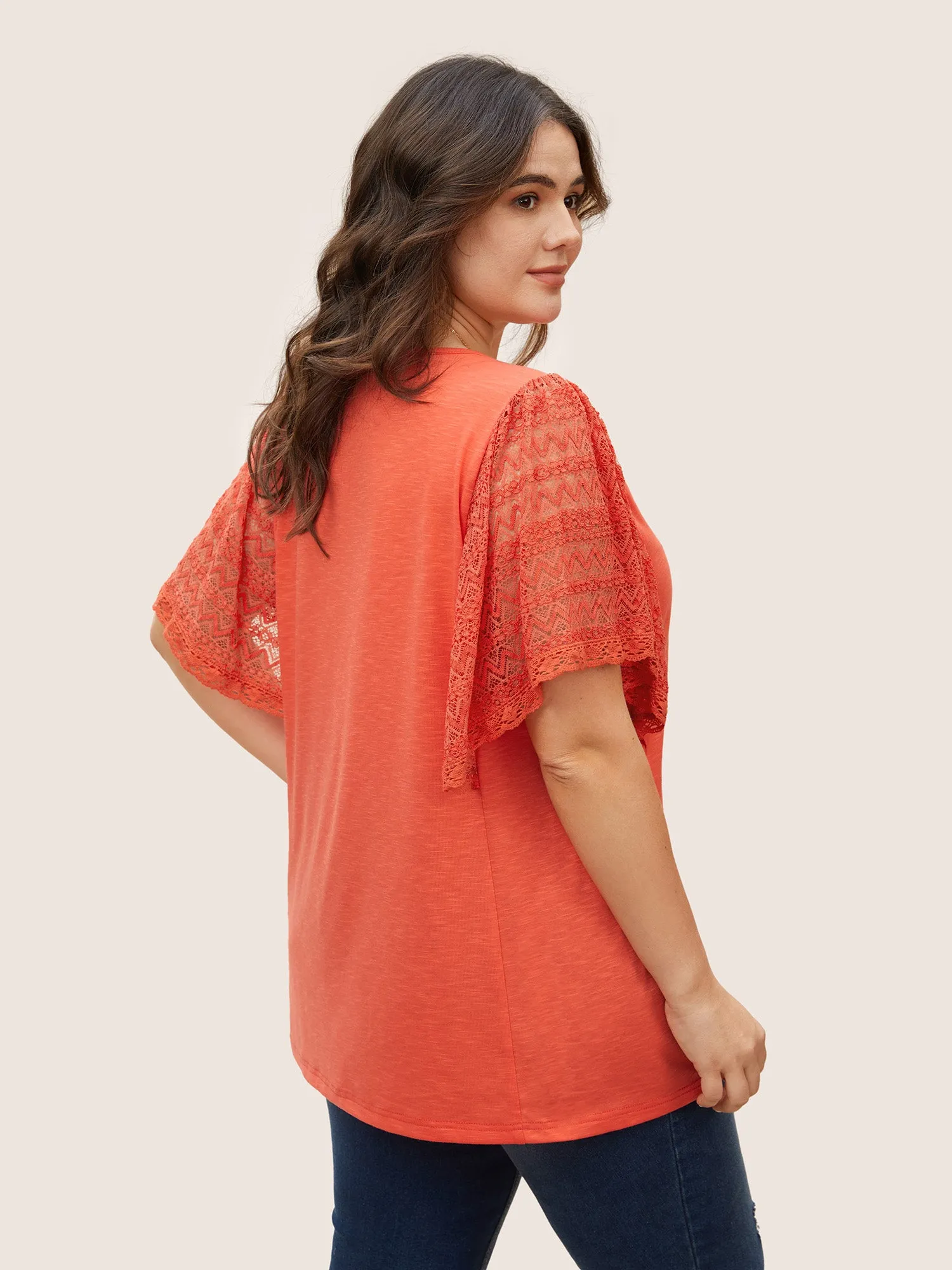 Crochet Lace Mesh Flutter Sleeve T-shirt sold by Bloomchic product image thumbnail 2