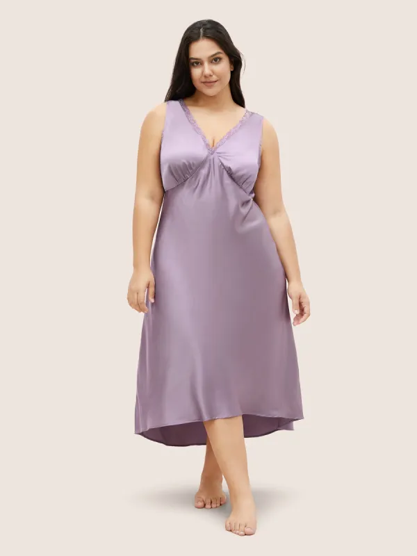 Solid Satin Crochet Lace Patchwork Sleep Dress sold by Bloomchic