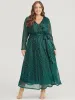 Solid Pocket Wrap Belted Sequin Mesh Maxi Dress sold by Bloomchic