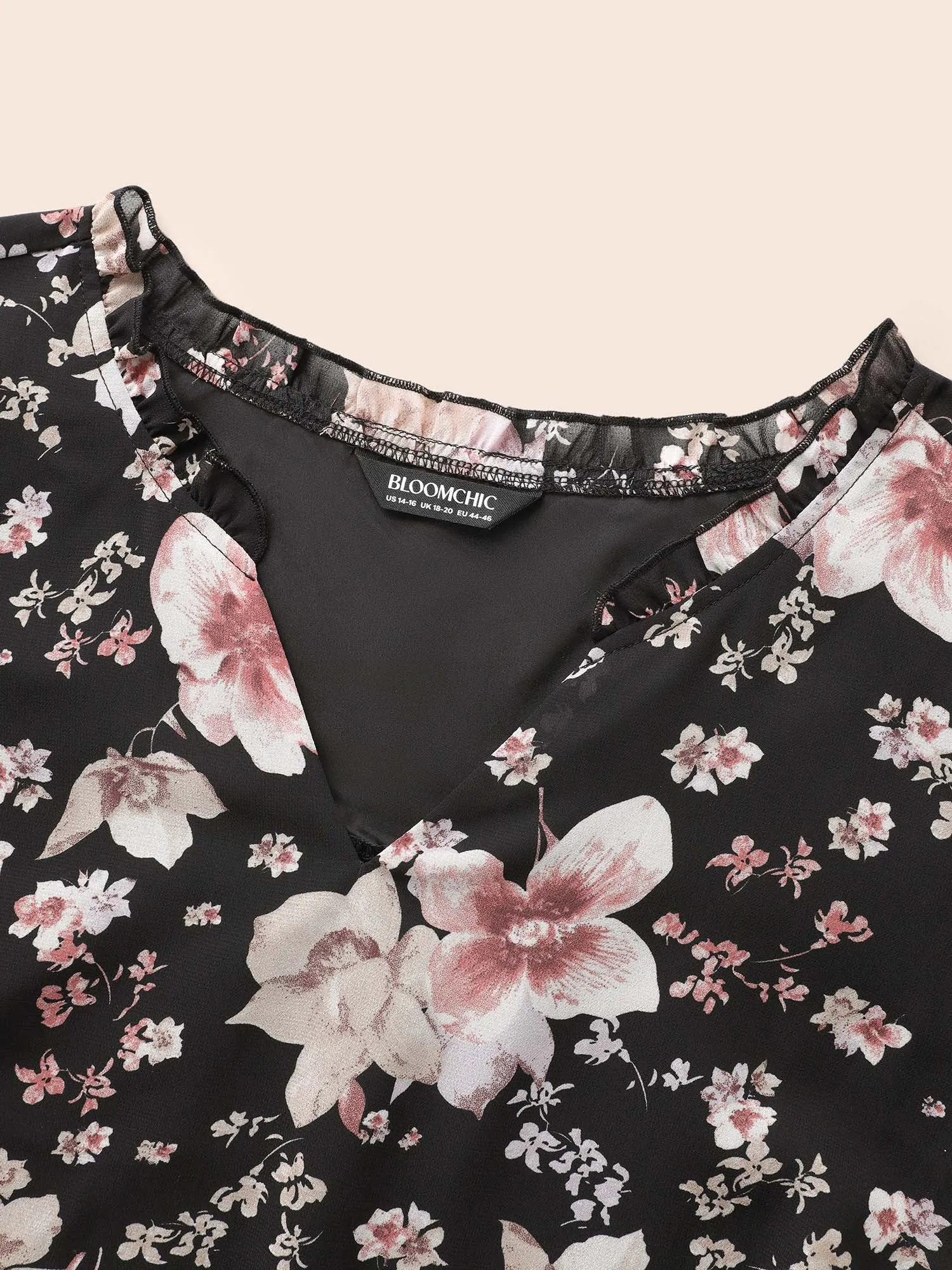 Chiffon Floral Notched Ruffle Trim Blouse sold by Bloomchic product image thumbnail 5