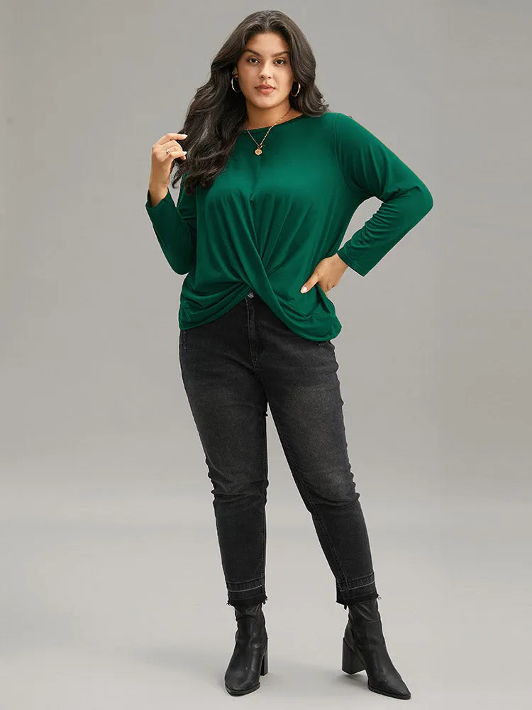 Plain Crossover Gathered Crew Neck T-shirt sold by Bloomchic product image thumbnail 4