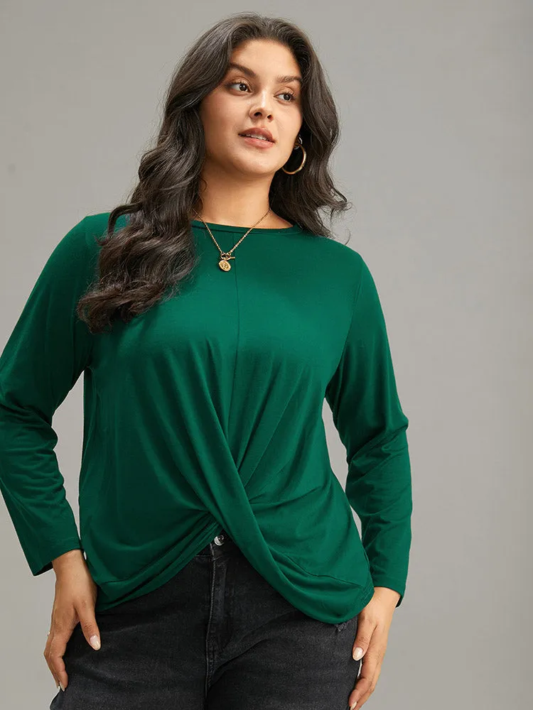 Plain Crossover Gathered Crew Neck T-shirt sold by Bloomchic product image thumbnail 3